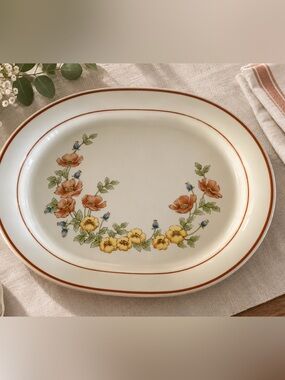Corner Stone Floral Stoneware Oval Serving Platter 11.5” Made in Japan